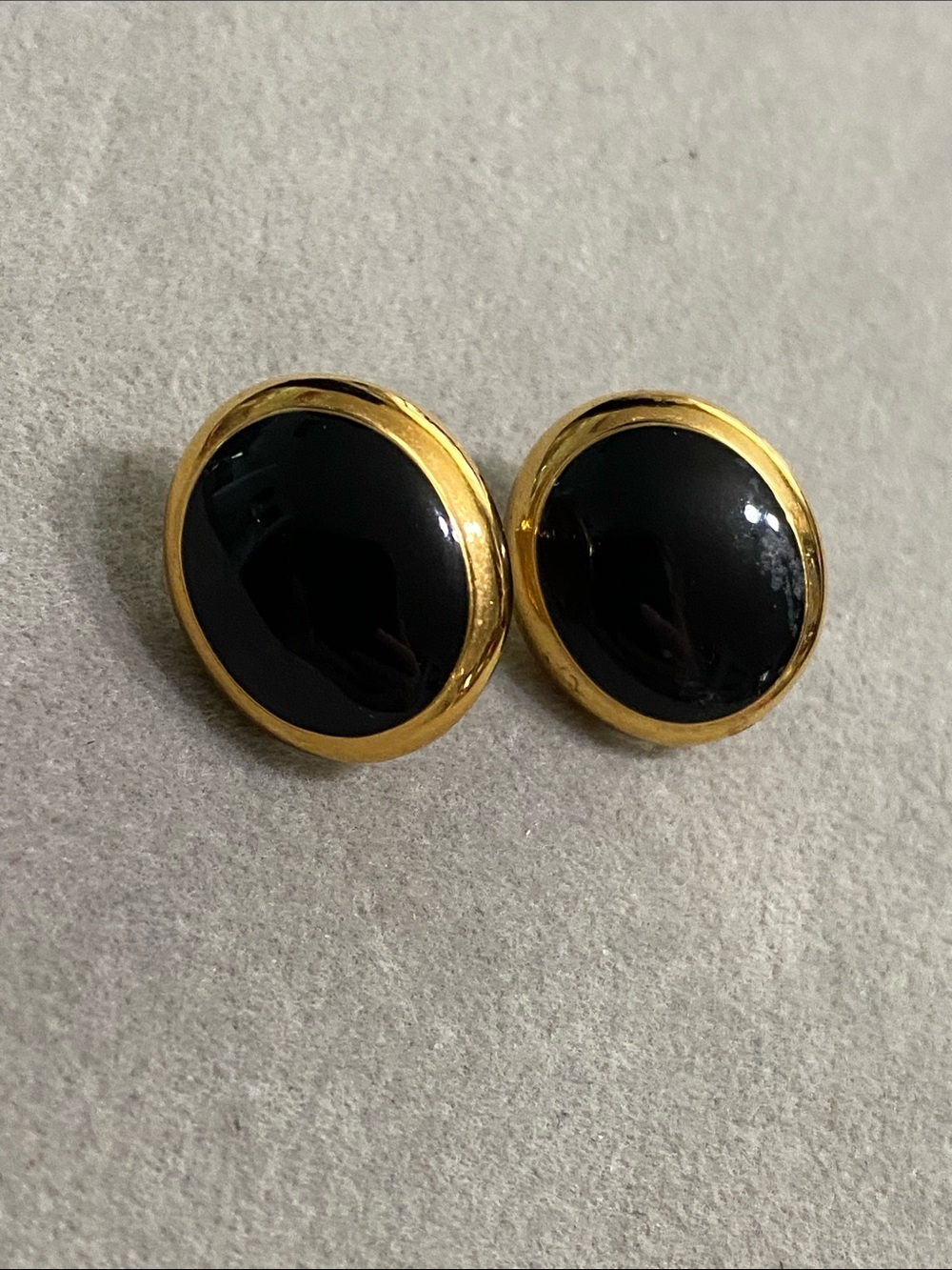 Napier Gold-Tone Earrings with Black Domed Centers